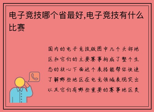 电子竞技哪个省最好,电子竞技有什么比赛